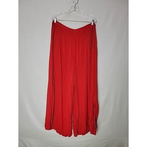 Sabina Bach Red High Rise Wide Leg Tencel Slit Pants Women's Plus Size 24 Italy